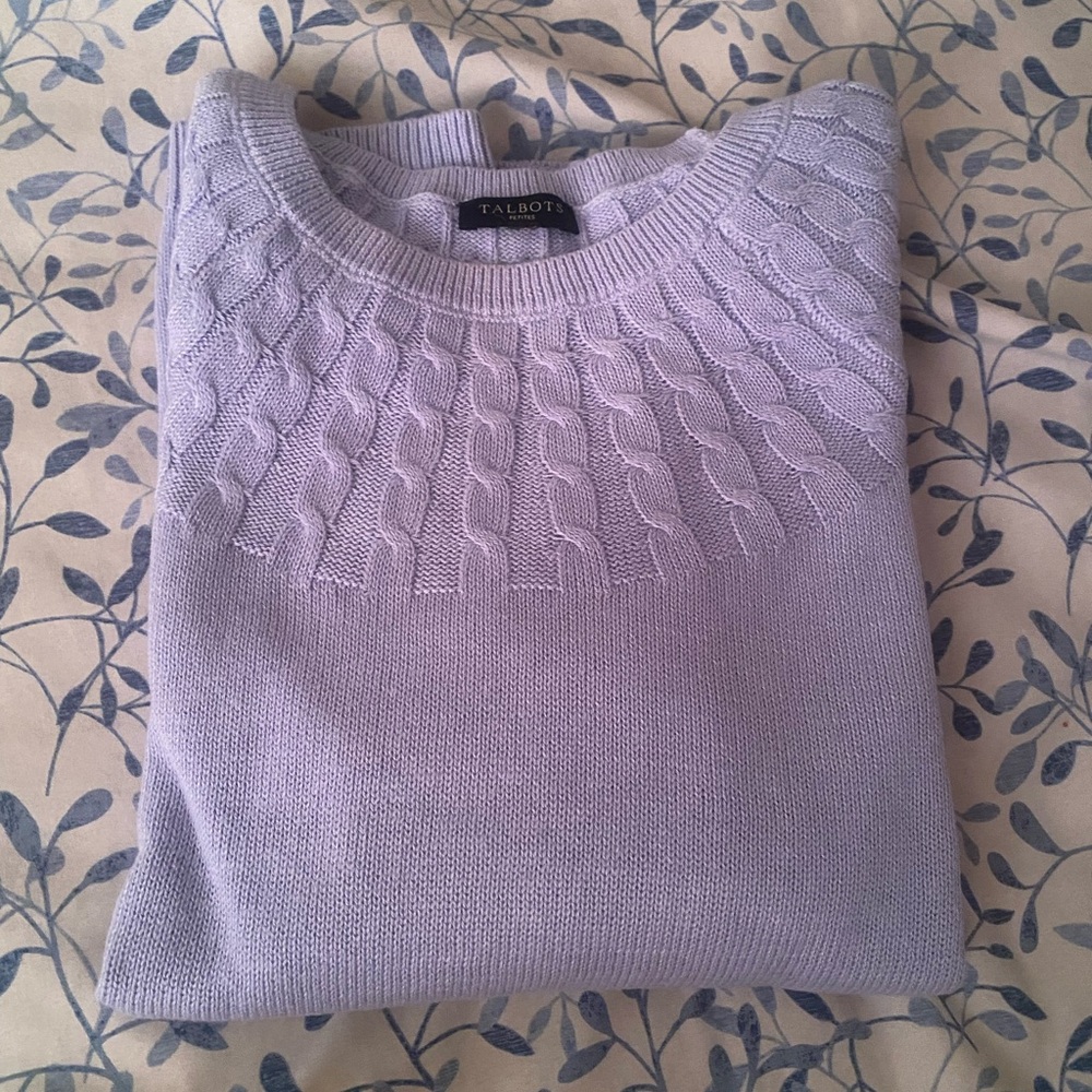 Talbots Lavender Cable-Yoke Crewneck Sweater